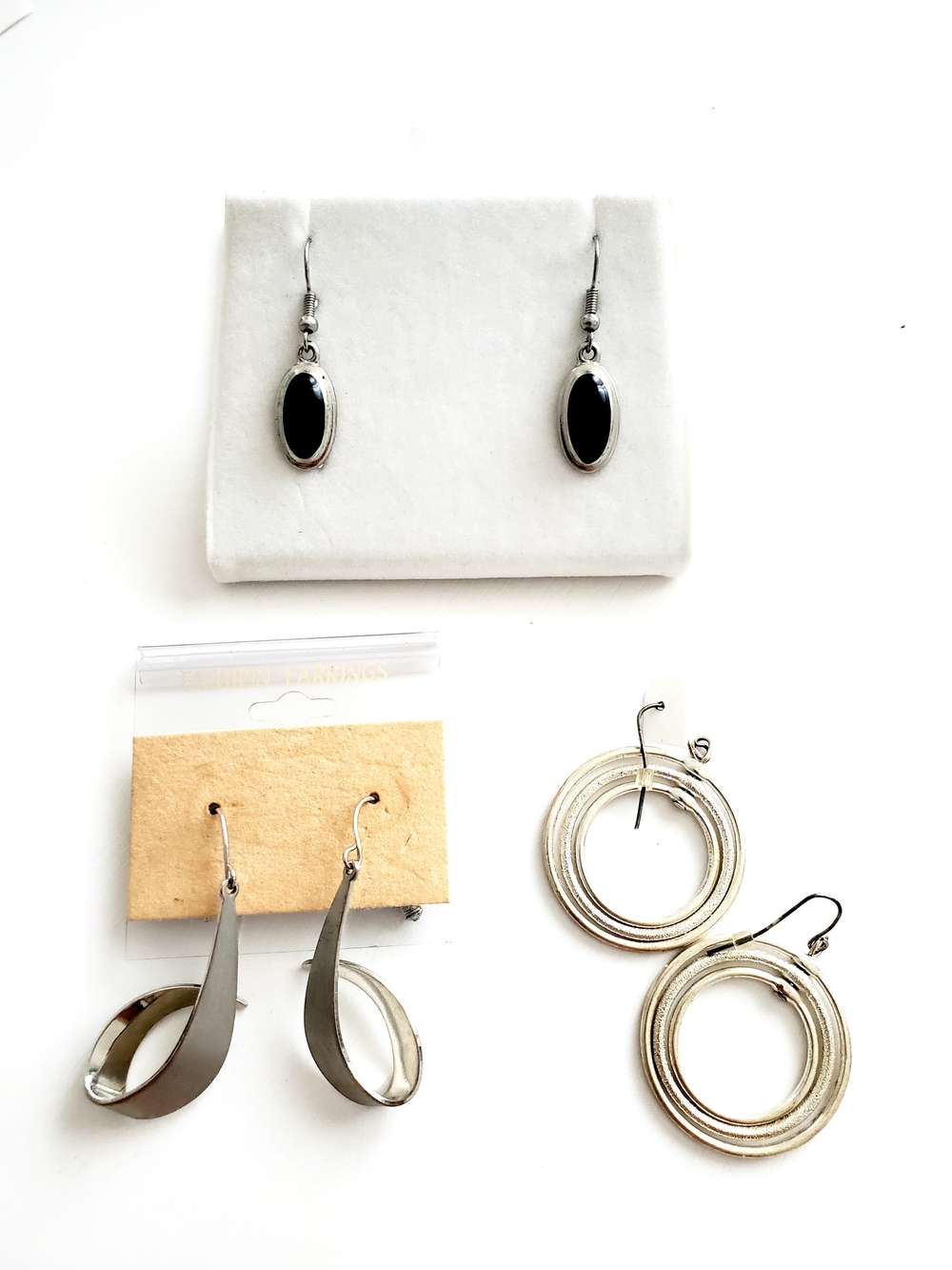 Silver-Tone Black Oval Drop Earrings — Classic Women’s Dangle